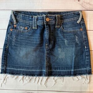 Refuge Premium Denim Mini Skirt Size 5 Distressed Raw Hem Y2K Blue Jean